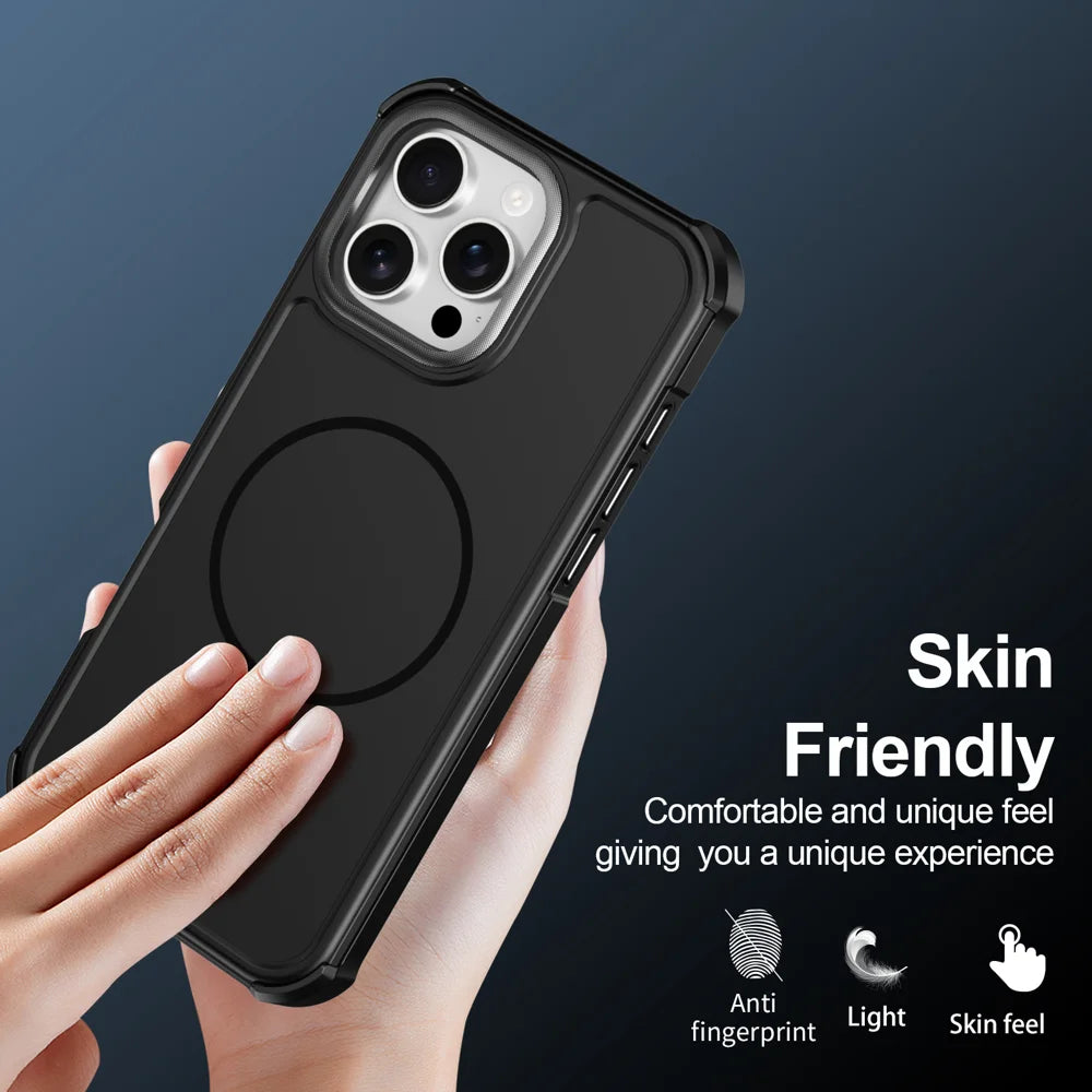 For iPhone 16 Pro Max Magnetic Case Shockproof TPU PC Protective Cover - Black - 6