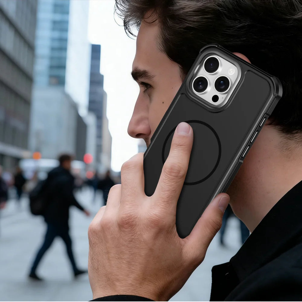 For iPhone 16 Pro Max Magnetic Case Shockproof TPU PC Protective Cover - Black - 7