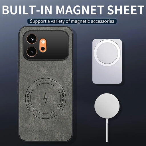 WANLONFENG For Honor 600 5G SD Series Magnetic Case Nappa Texture PC TPU Phone Cover with 2Pcs Screen Film - Grey - 2