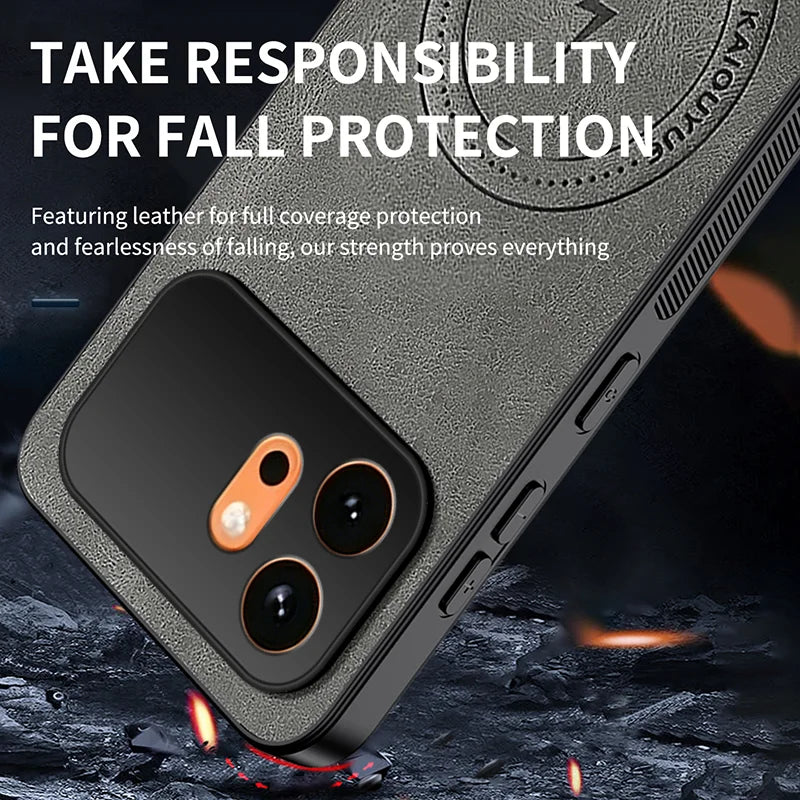 WANLONFENG For Honor 600 5G SD Series Magnetic Case Nappa Texture PC TPU Phone Cover with 2Pcs Screen Film - Grey - 4