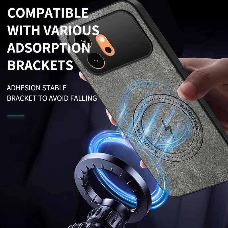WANLONFENG For Honor 600 5G SD Series Magnetic Case Nappa Texture PC TPU Phone Cover with 2Pcs Screen Film - Grey - 6