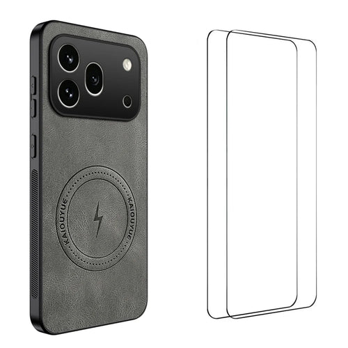 WANLONFENG For Honor 600 Pro 5G SD Series Magnetic Case Nappa Texture PC TPU Phone Cover with 2Pcs Screen Film - Grey - 1