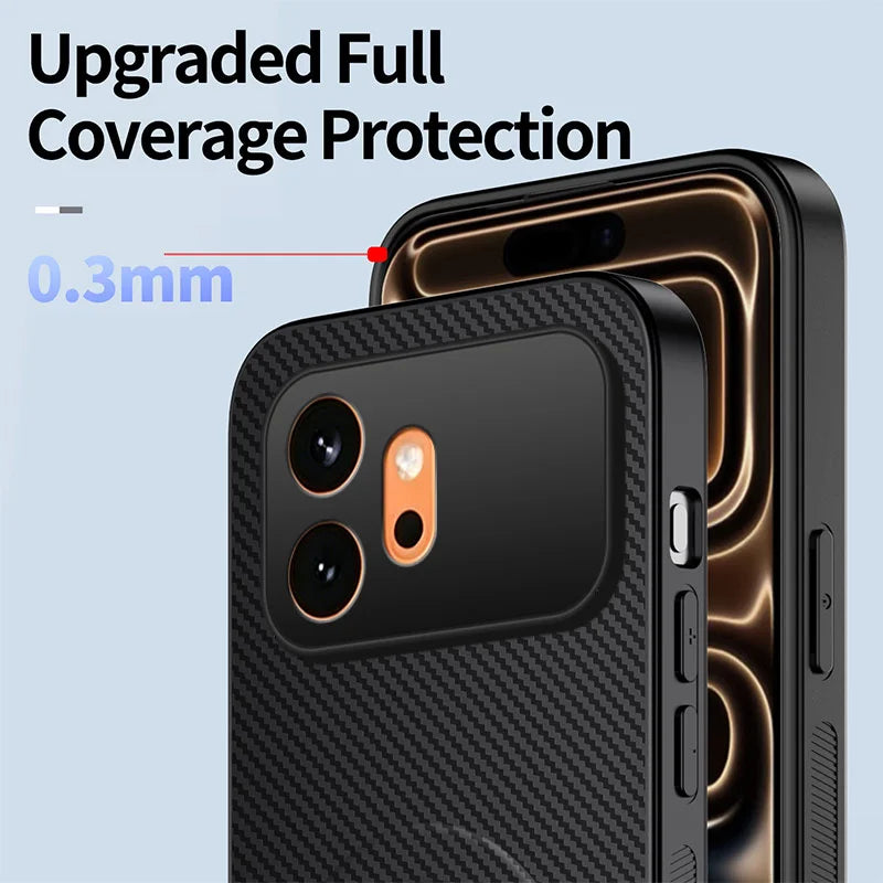 WANLONFENG For Honor 600 5G QT1 Series Magnetic Case with 2Pcs Tempered Glass Films Kickstand Carbon Fiber Texture PC TPU Phone Cover - Black - 5