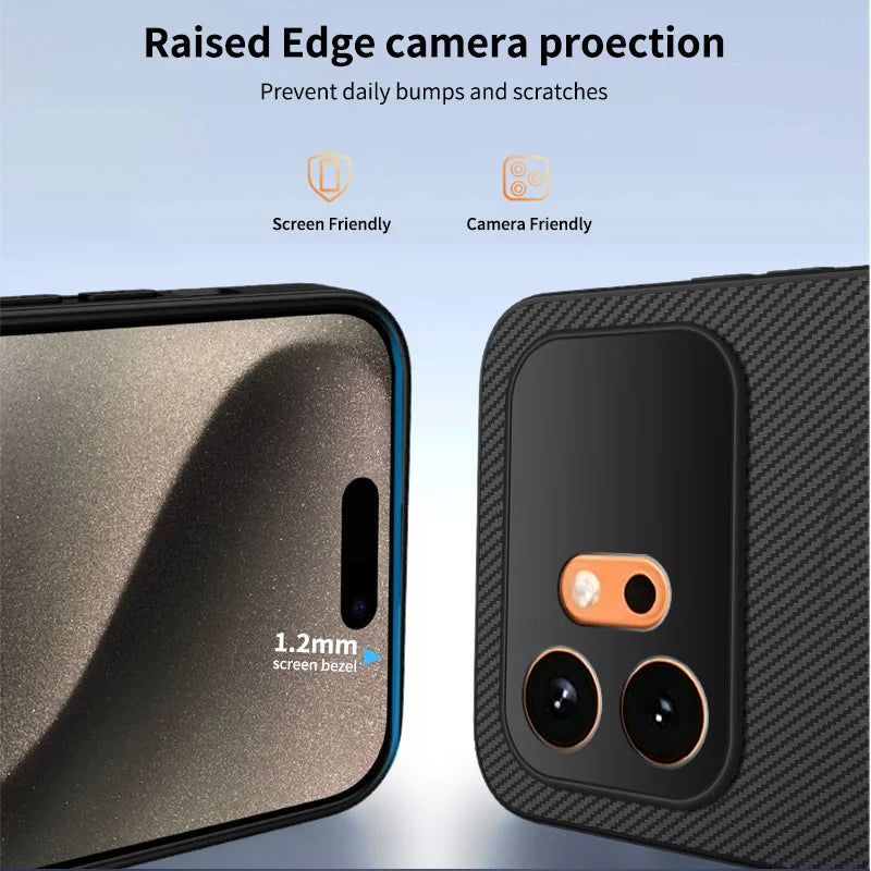 WANLONFENG For Honor 600 5G TQ1 Series Magnetic Case Carbon Fiber Texture PC TPU Phone Cover with 2Pcs Screen Films - Black - 3