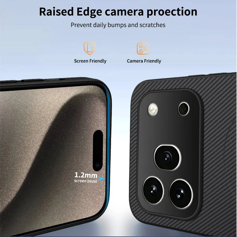 WANLONFENG For Honor 600 Pro 5G TQ1 Series Magnetic Case Carbon Fiber Texture PC TPU Phone Cover with 2Pcs Screen Films - Black - 3