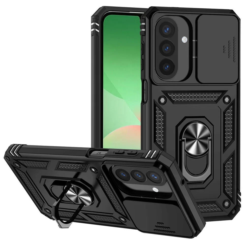 For Samsung Galaxy A27 5G Case PC + TPU Phone Cover with Lens Protection Kickstand - Black - 1