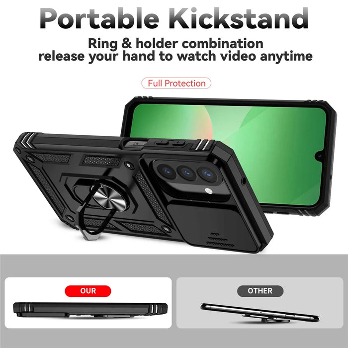 For Samsung Galaxy A27 5G Case PC + TPU Phone Cover with Lens Protection Kickstand - Black - 4