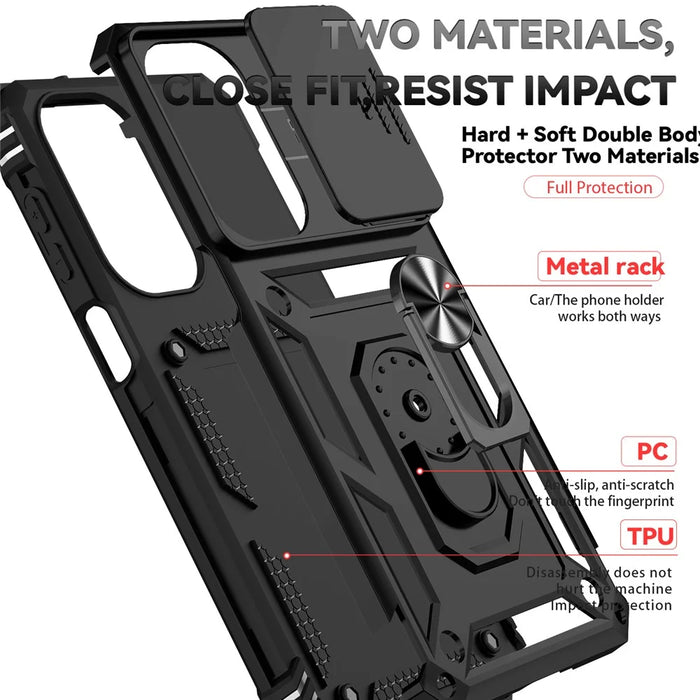 For Samsung Galaxy A27 5G Case PC + TPU Phone Cover with Lens Protection Kickstand - Black - 6