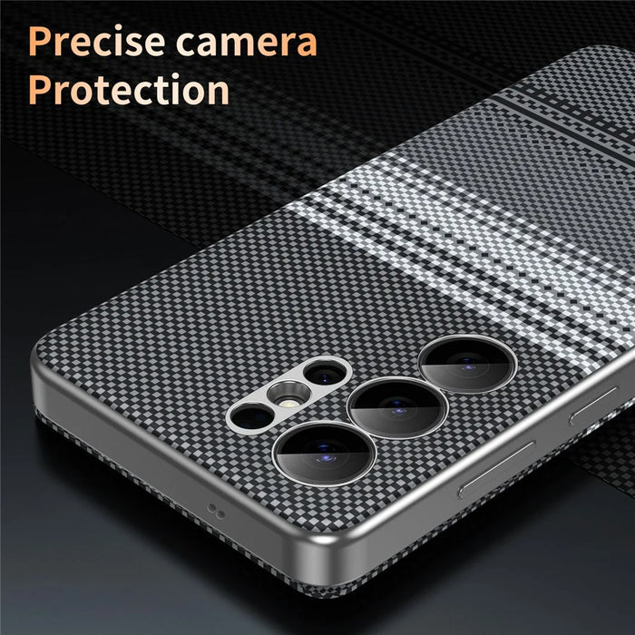For Samsung Galaxy S22 Ultra 5G Case Card Slot View Window Gradient Color Checkered Pattern Leather Phone Cover - Black - 6