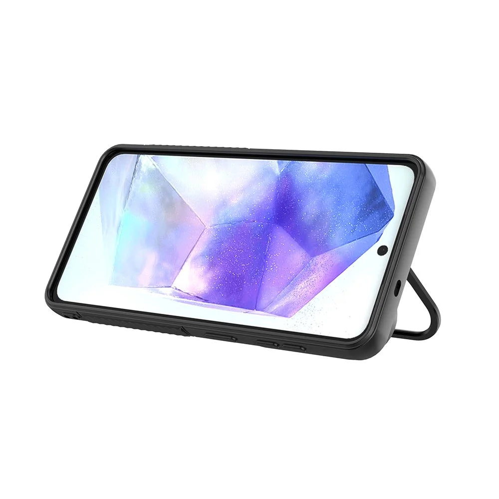 For Samsung Galaxy S26 Magnetic Case PC Kickstand Ripple Texture TPU Phone Cover - Black - 3