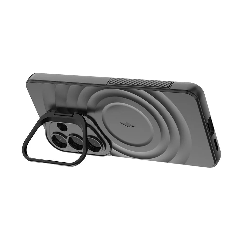 For Samsung Galaxy S26 Magnetic Case PC Kickstand Ripple Texture TPU Phone Cover - Black - 4
