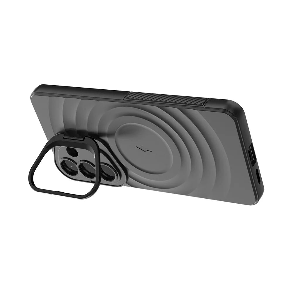 For Samsung Galaxy S26+ Magnetic Case PC Kickstand Ripple Texture TPU Phone Cover - Black - 4