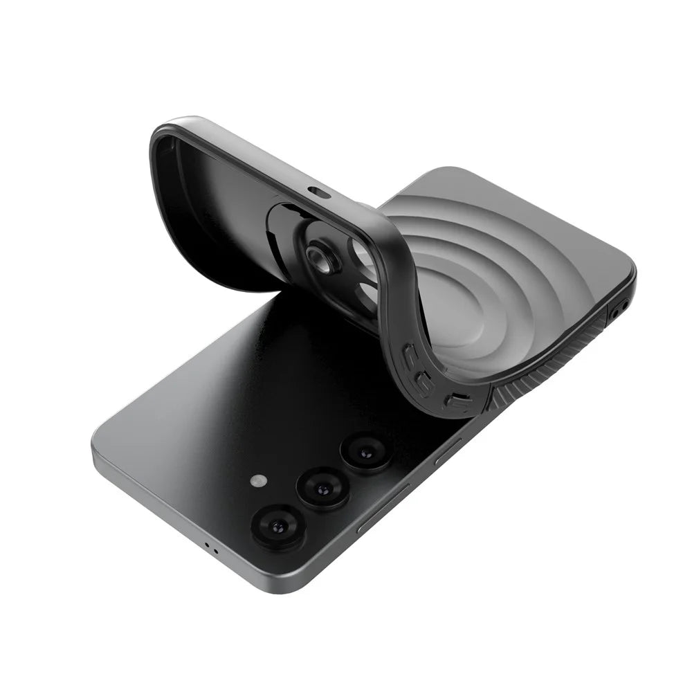 For Samsung Galaxy S26+ Magnetic Case PC Kickstand Ripple Texture TPU Phone Cover - Black - 5