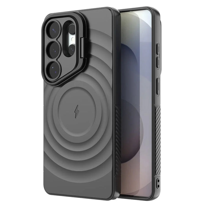 For Samsung Galaxy S26 Ultra Case PC Kickstand Ripple Texture TPU Phone Cover - Black - 2