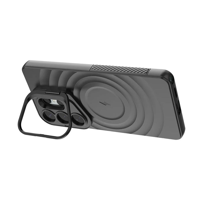 For Samsung Galaxy S26 Ultra Case PC Kickstand Ripple Texture TPU Phone Cover - Black - 3