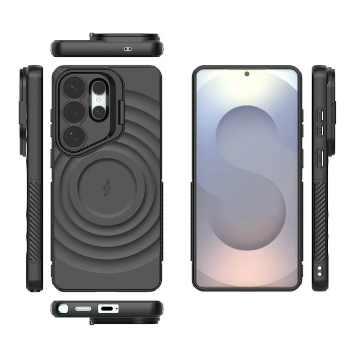 For Samsung Galaxy S26 Ultra Case PC Kickstand Ripple Texture TPU Phone Cover - Black - 6