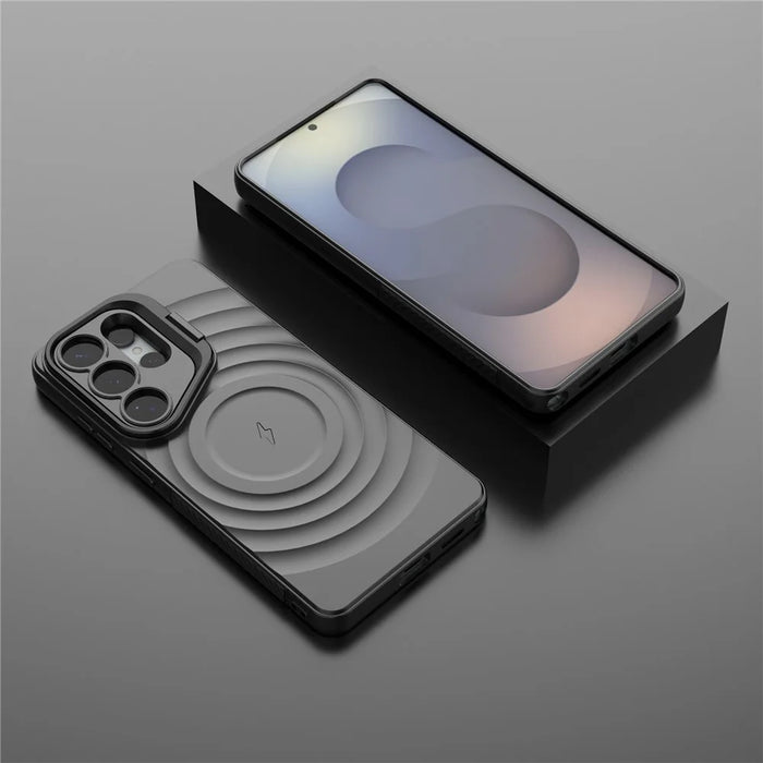 For Samsung Galaxy S26 Ultra Case PC Kickstand Ripple Texture TPU Phone Cover - Black - 7