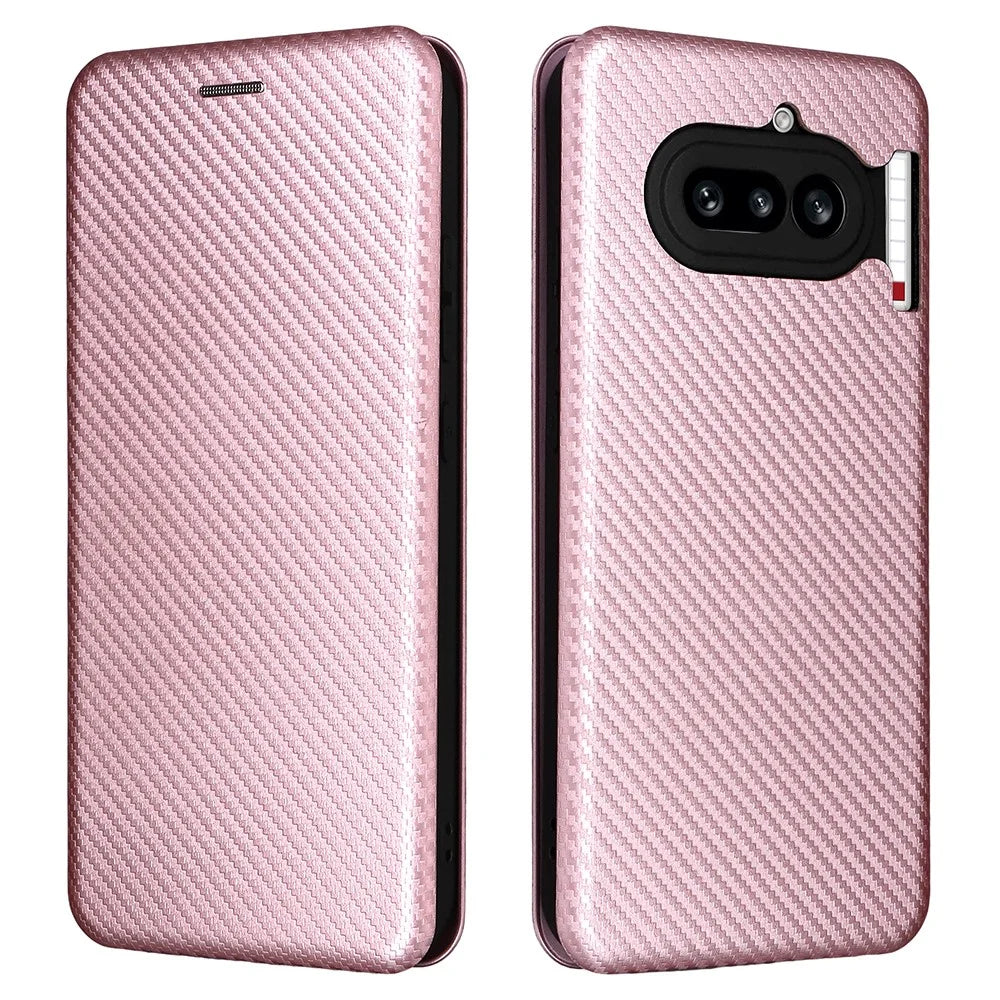 For Nothing Phone (4a) Case Carbon Fiber Texture Drop-Proof PU Leather Phone Cover - Rose Gold - 1