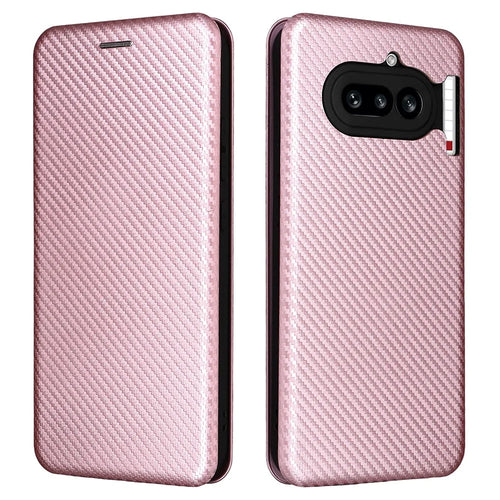 For Nothing Phone (4a) Case Carbon Fiber Texture Drop-Proof PU Leather Phone Cover - Rose Gold - 1
