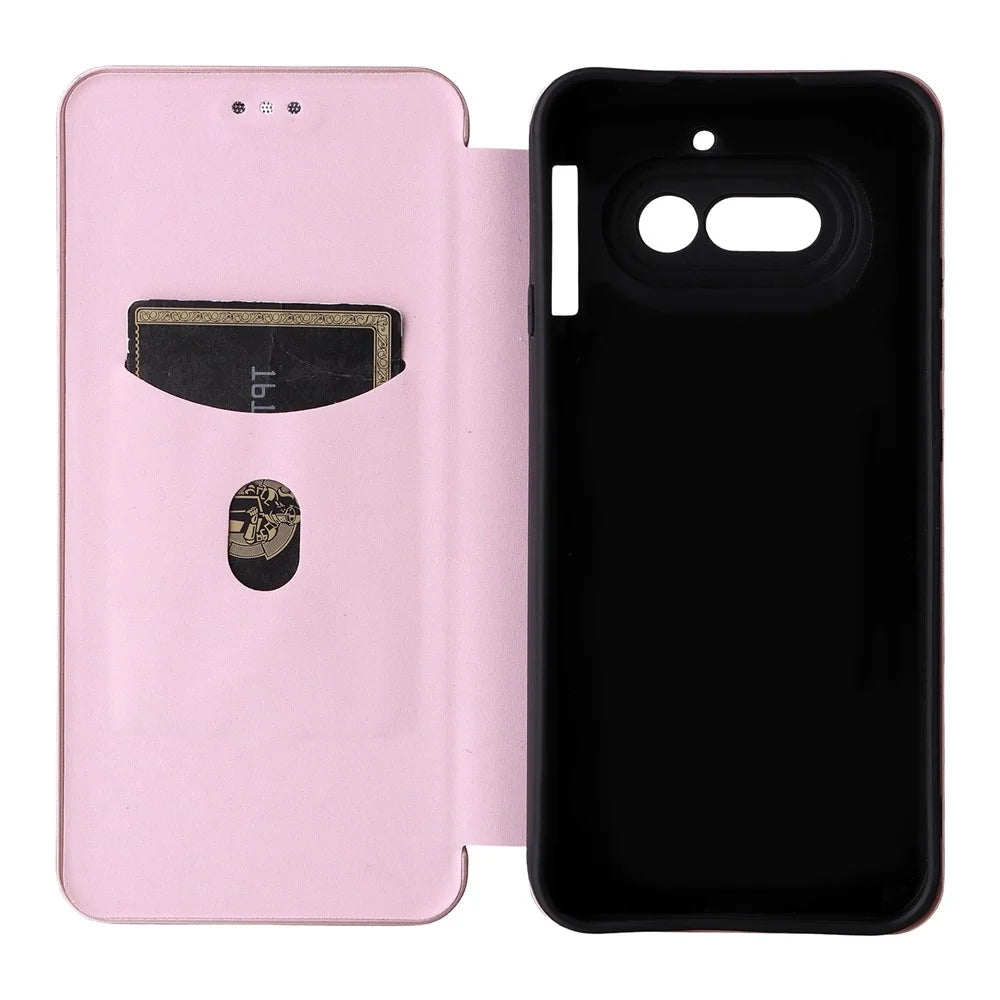 For Nothing Phone (4a) Case Carbon Fiber Texture Drop-Proof PU Leather Phone Cover - Rose Gold - 3