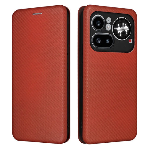 For Nothing Phone (4a) Pro Case Carbon Fiber Texture Drop-Proof PU Leather Phone Cover - Brown - 1