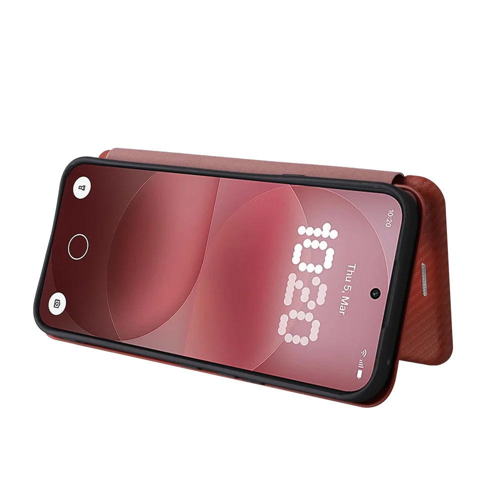 For Nothing Phone (4a) Pro Case Carbon Fiber Texture Drop-Proof PU Leather Phone Cover - Brown - 4