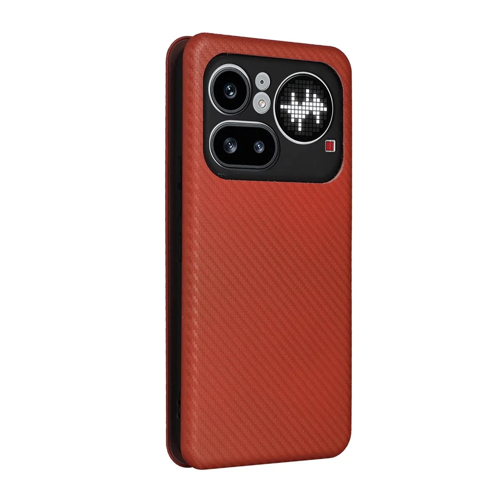 For Nothing Phone (4a) Pro Case Carbon Fiber Texture Drop-Proof PU Leather Phone Cover - Brown - 7