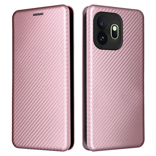 For OnePlus 15T 5G Case Carbon Fiber Texture Drop-Proof PU Leather Phone Cover - Rose Gold - 1