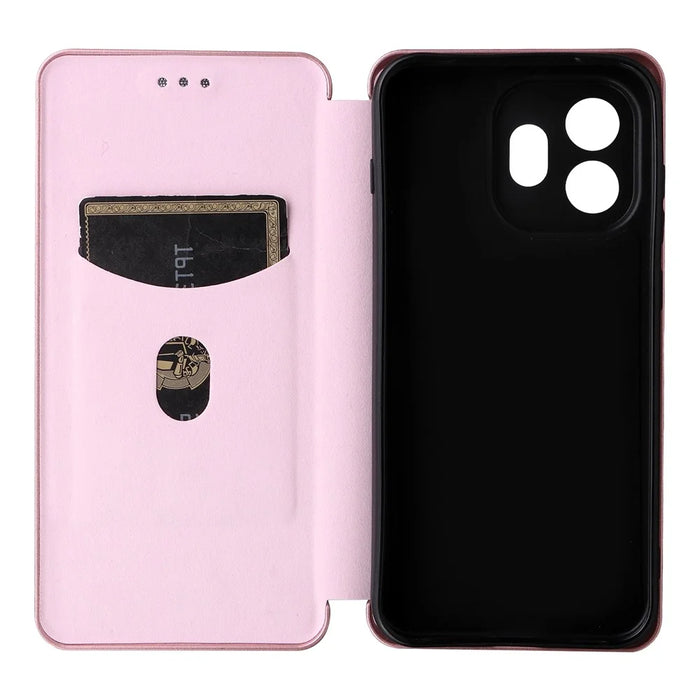For OnePlus 15T 5G Case Carbon Fiber Texture Drop-Proof PU Leather Phone Cover - Rose Gold - 3