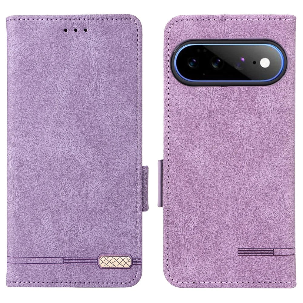 For Google Pixel 11 Pro XL Case Leather Wallet Flip Phone Cover with Hardware Decor - Purple - 1