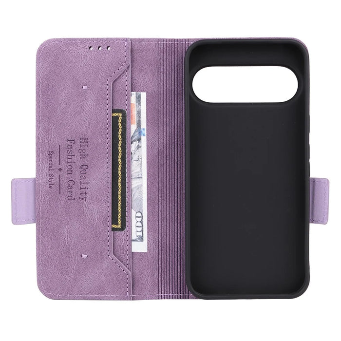 For Google Pixel 11 Pro XL Case Leather Wallet Flip Phone Cover with Hardware Decor - Purple - 2