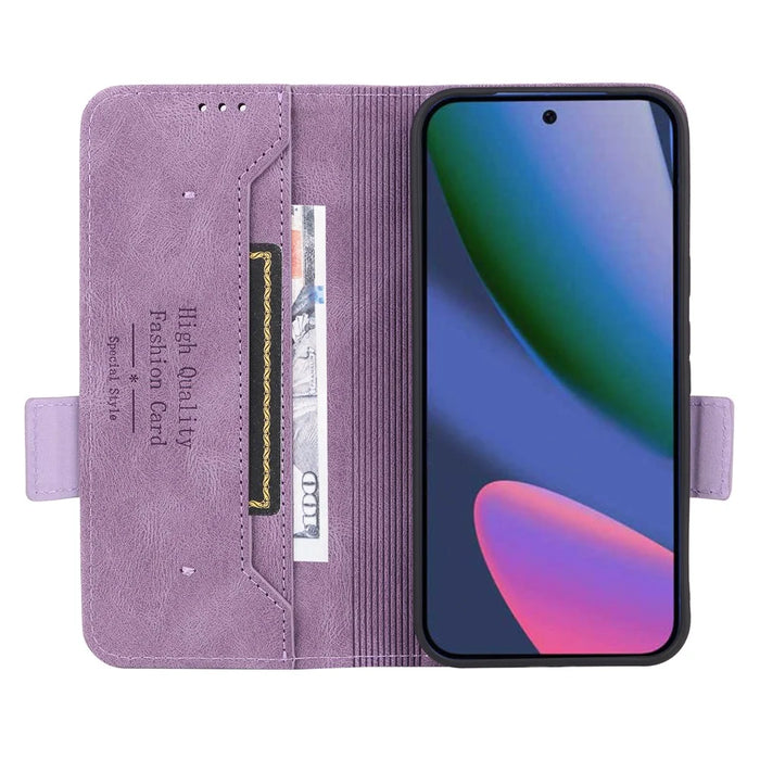 For Google Pixel 11 Pro XL Case Leather Wallet Flip Phone Cover with Hardware Decor - Purple - 3