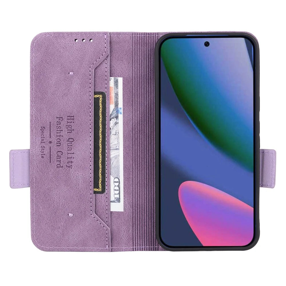 For Google Pixel 11 Pro Case Leather Wallet Flip Phone Cover with Hardware Decor - Purple - 3