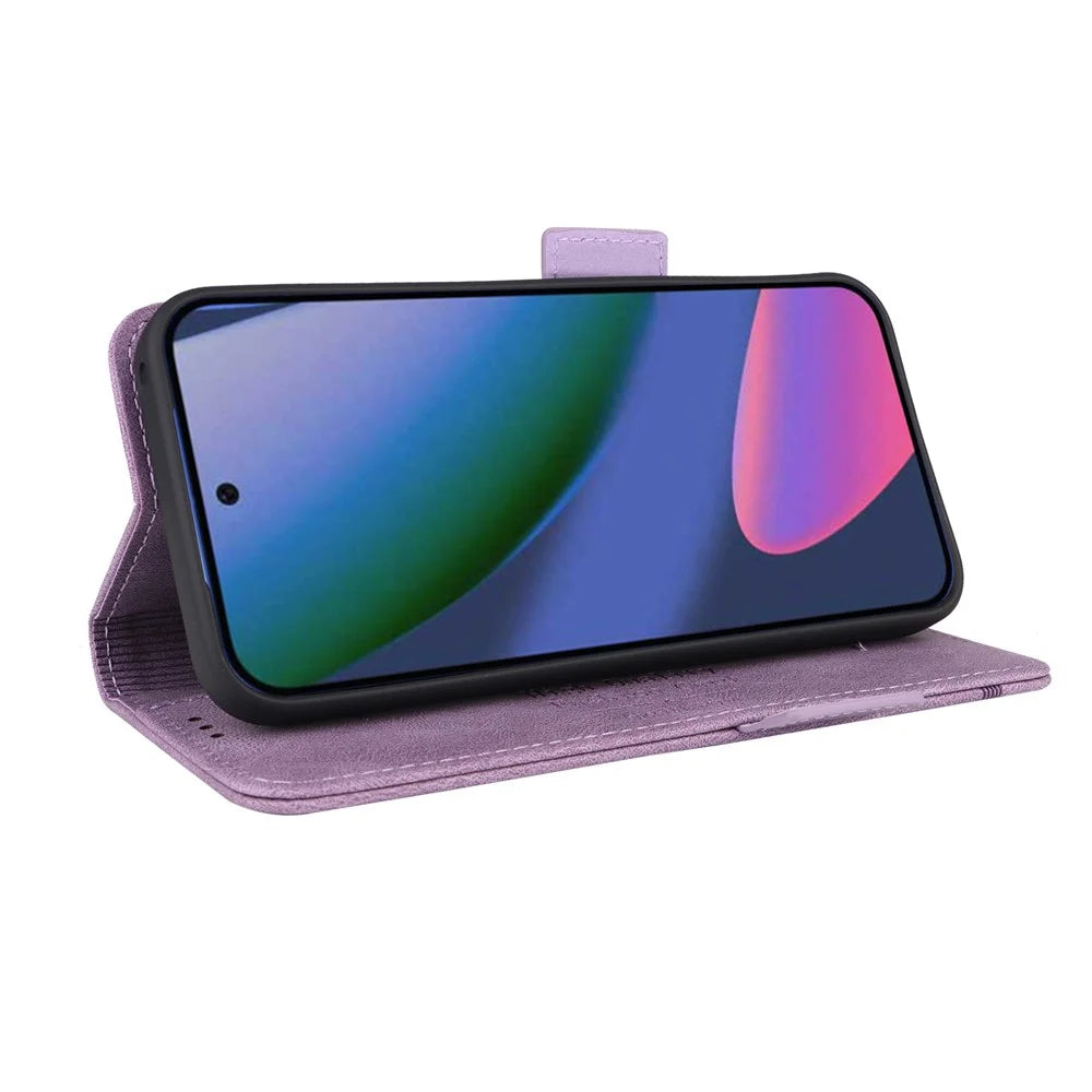 For Google Pixel 11 Pro Case Leather Wallet Flip Phone Cover with Hardware Decor - Purple - 5