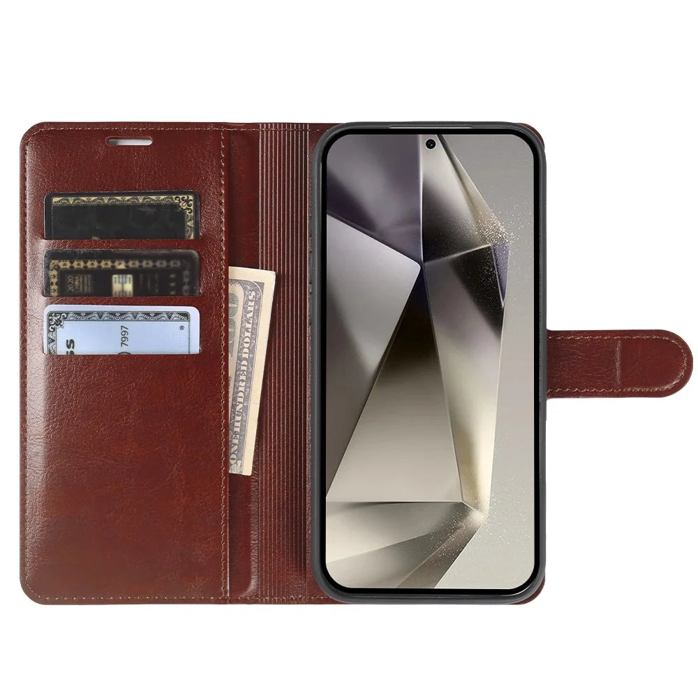 For Samsung Galaxy S24 Ultra Wallet Case Crazy Horse Texture Leather Flip Phone Cover with Magnetic Closure - Brown - 2