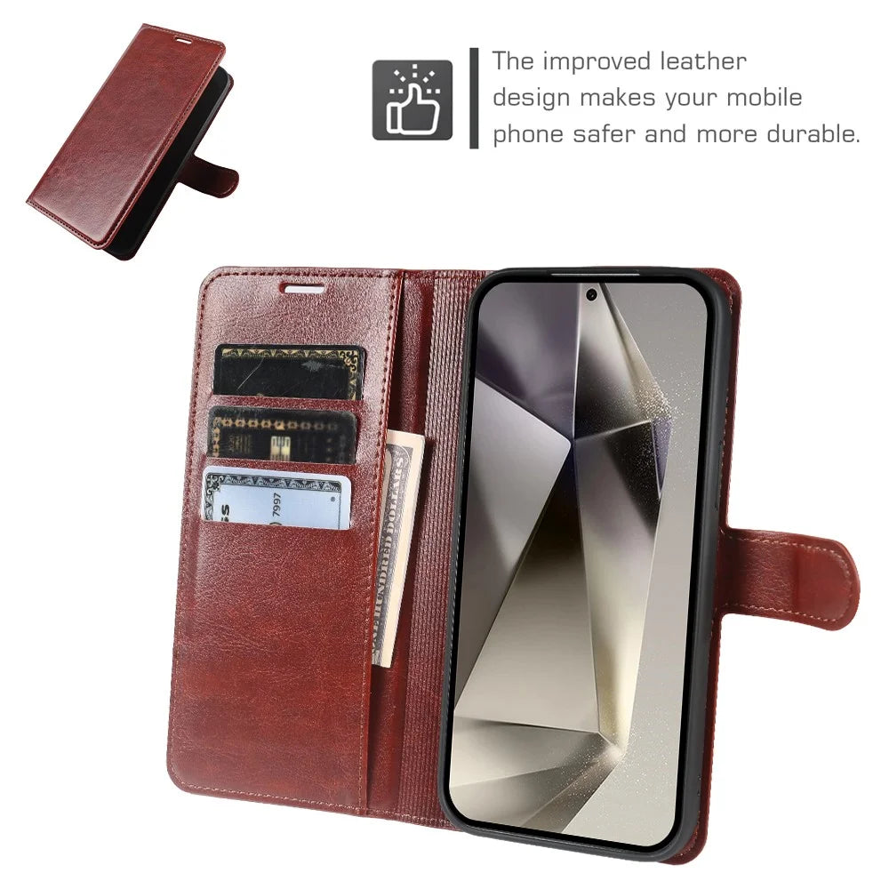 For Samsung Galaxy S24 Ultra Wallet Case Crazy Horse Texture Leather Flip Phone Cover with Magnetic Closure - Brown - 3