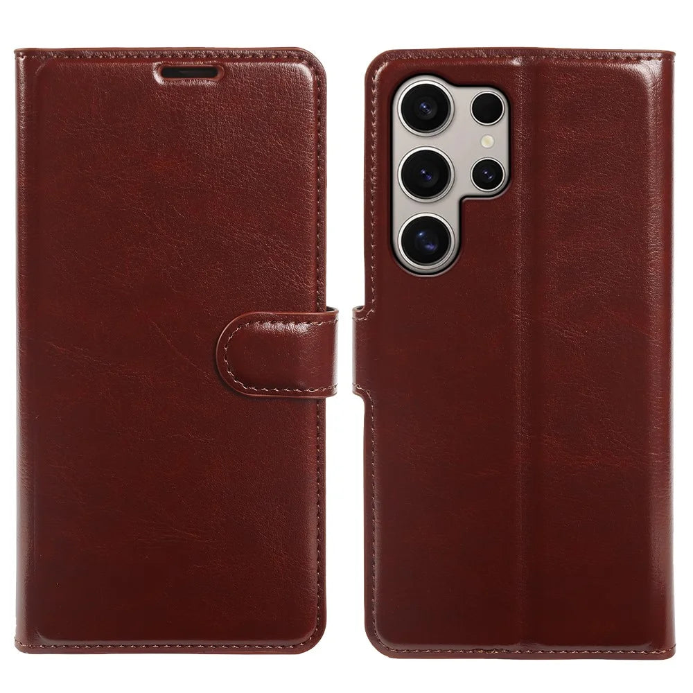 For Samsung Galaxy S24 Ultra Wallet Case Crazy Horse Texture Leather Flip Phone Cover with Magnetic Closure - Brown - 5