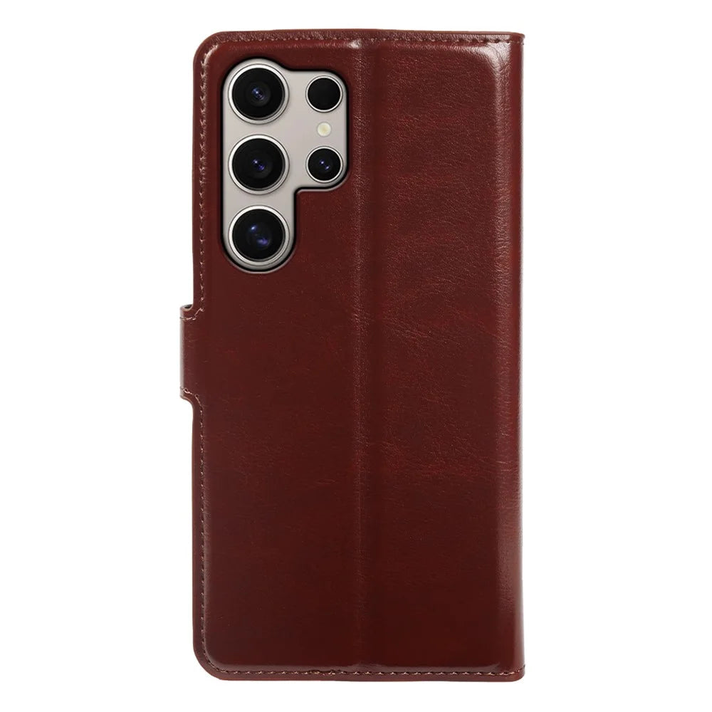 For Samsung Galaxy S24 Ultra Wallet Case Crazy Horse Texture Leather Flip Phone Cover with Magnetic Closure - Brown - 7