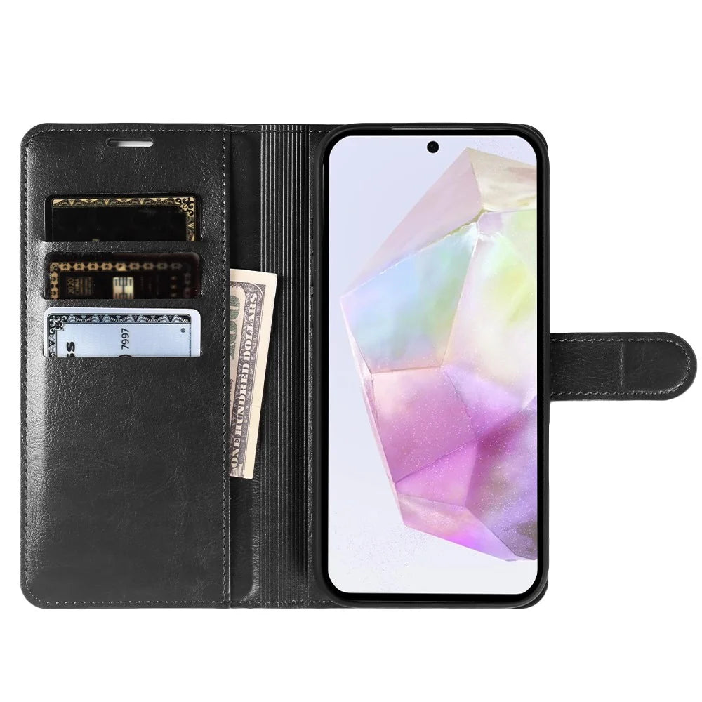 For Samsung Galaxy A55 5G Wallet Case Crazy Horse Texture Leather Flip Phone Cover with Magnetic Closure - Black - 2