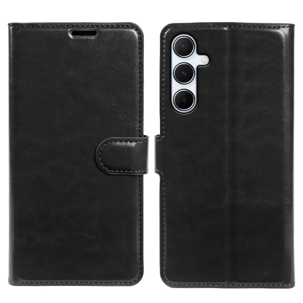 For Samsung Galaxy A55 5G Wallet Case Crazy Horse Texture Leather Flip Phone Cover with Magnetic Closure - Black - 5