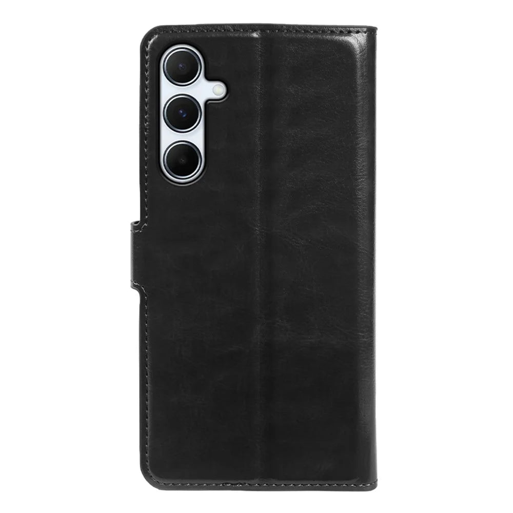 For Samsung Galaxy A55 5G Wallet Case Crazy Horse Texture Leather Flip Phone Cover with Magnetic Closure - Black - 7