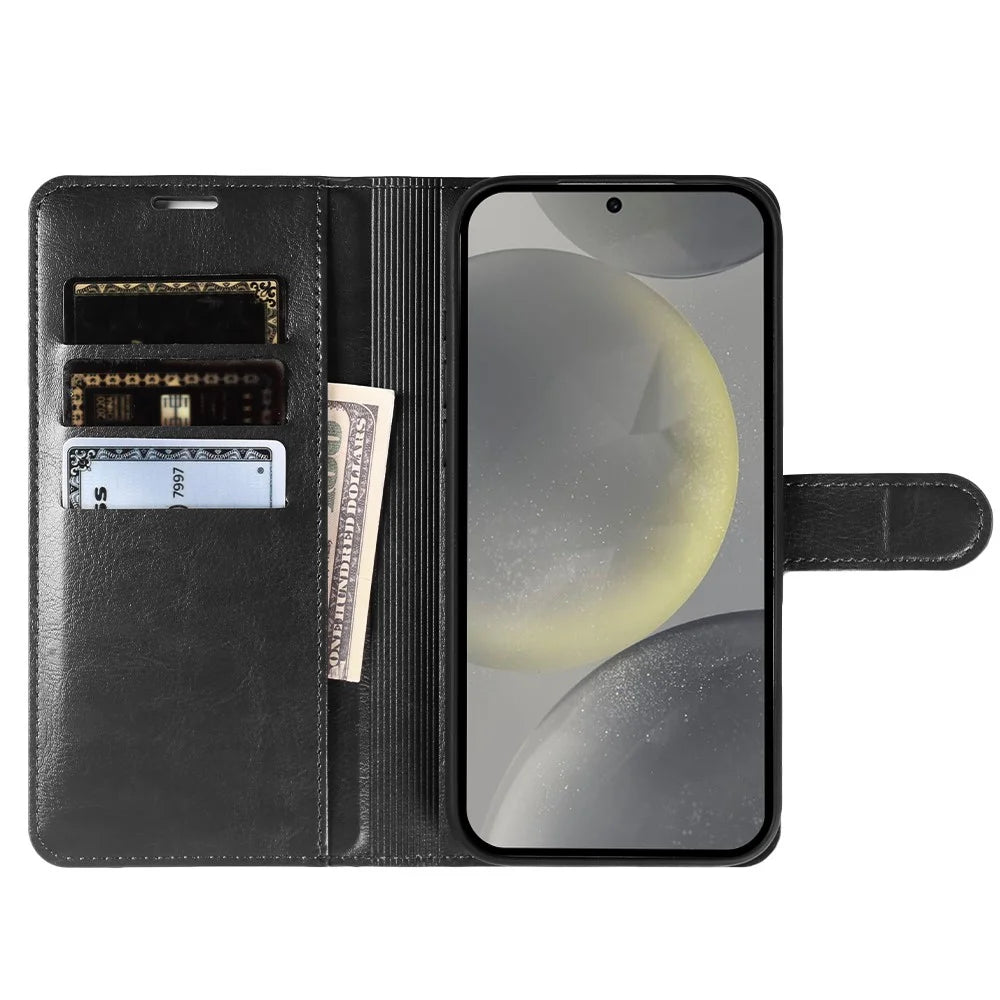 For Samsung Galaxy S24+ Wallet Case Crazy Horse Texture Leather Flip Phone Cover with Magnetic Closure - Black - 2