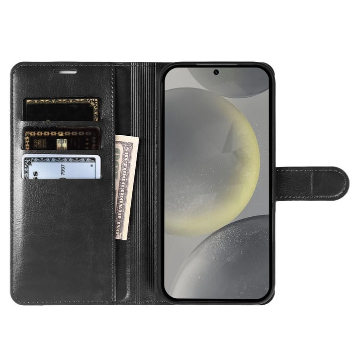 For Samsung Galaxy S24 Wallet Case Crazy Horse Texture Leather Flip Phone Cover with Magnetic Closure - Black - 2