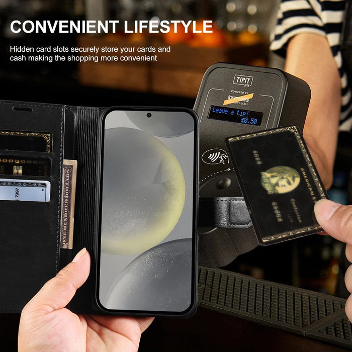 For Samsung Galaxy S24 Wallet Case Crazy Horse Texture Leather Flip Phone Cover with Magnetic Closure - Black - 4