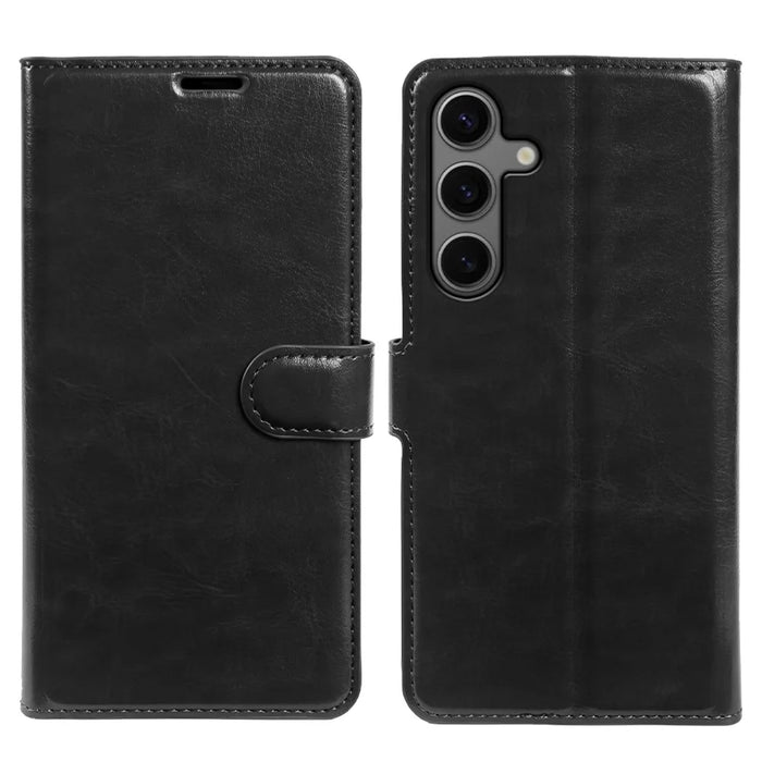 For Samsung Galaxy S24 Wallet Case Crazy Horse Texture Leather Flip Phone Cover with Magnetic Closure - Black - 5