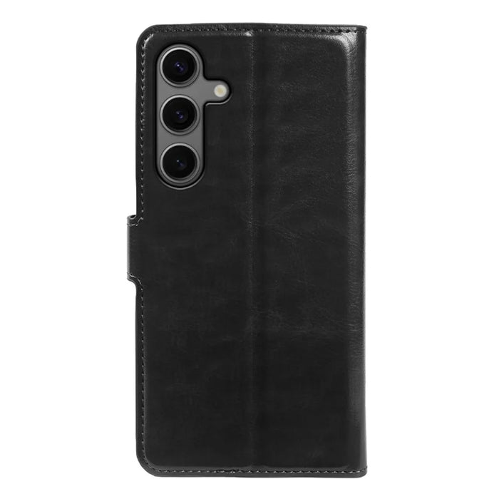 For Samsung Galaxy S24 Wallet Case Crazy Horse Texture Leather Flip Phone Cover with Magnetic Closure - Black - 7