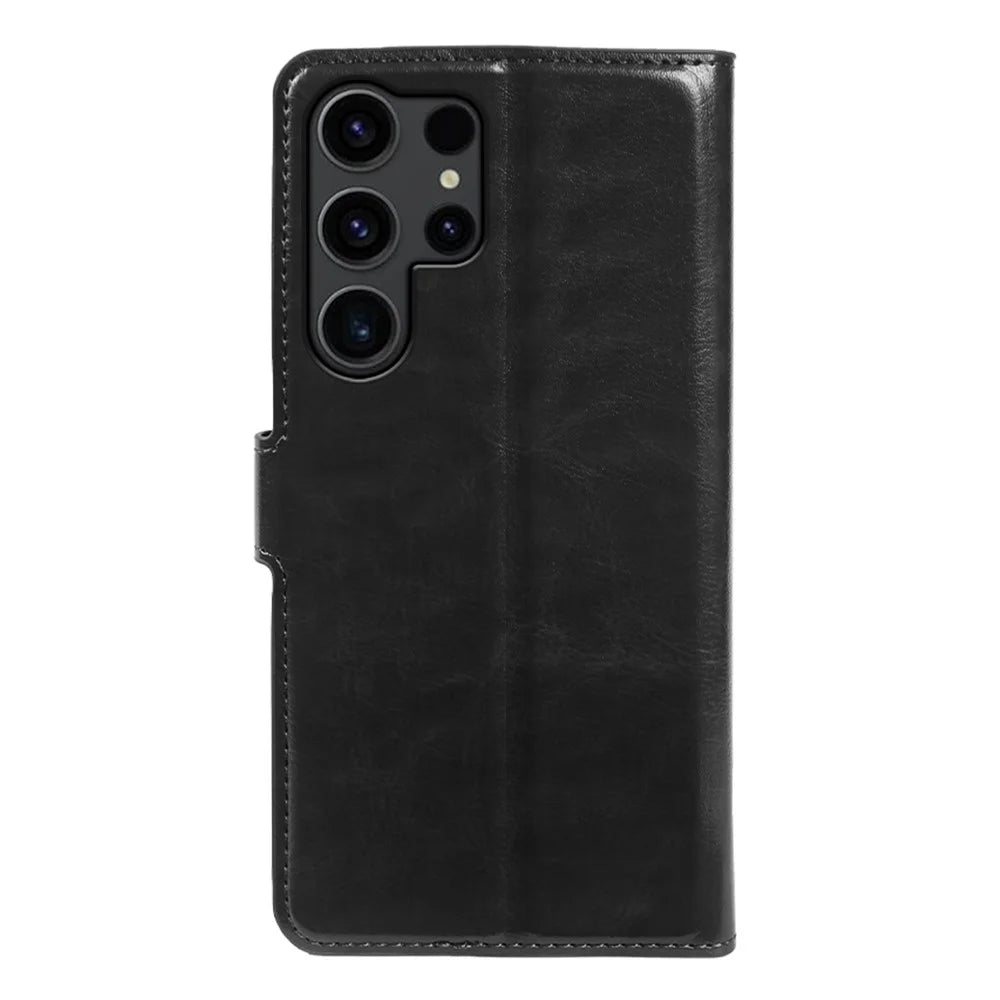 For Samsung Galaxy S23 Ultra Wallet Case Crazy Horse Texture Leather Flip Phone Cover with Magnetic Closure - Black - 6