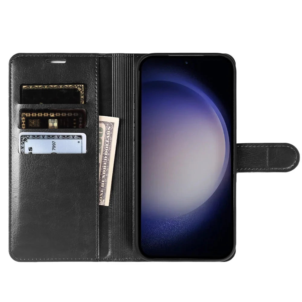 For Samsung Galaxy S23+ Wallet Case Crazy Horse Texture Leather Flip Phone Cover with Magnetic Closure - Black - 2