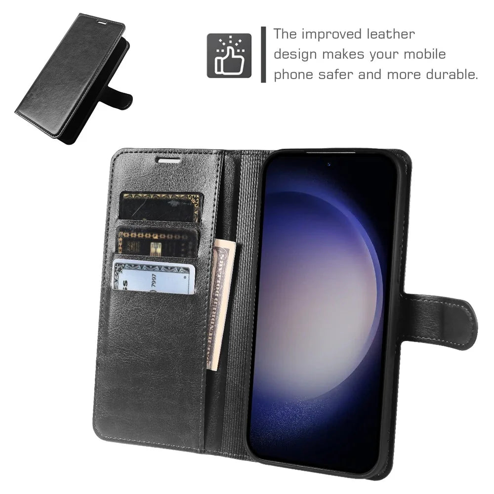 For Samsung Galaxy S23+ Wallet Case Crazy Horse Texture Leather Flip Phone Cover with Magnetic Closure - Black - 3
