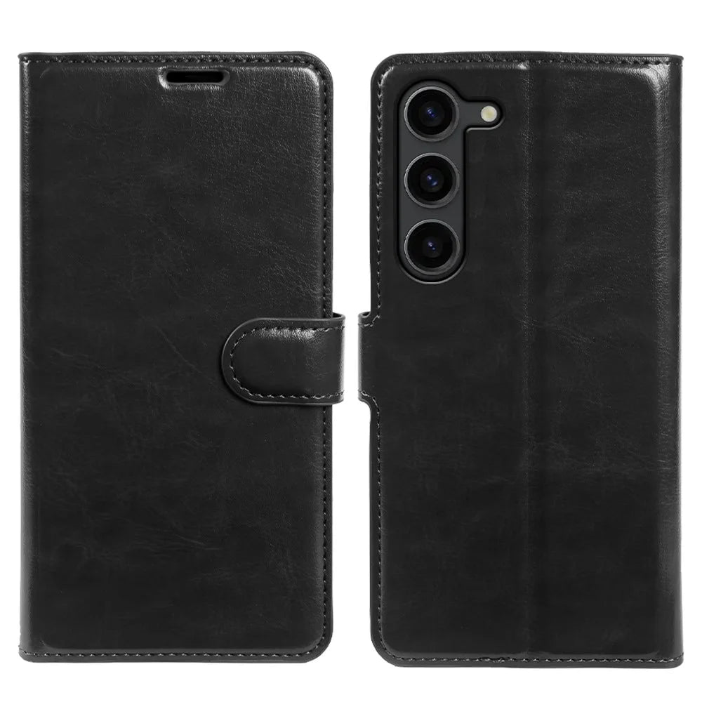 For Samsung Galaxy S23+ Wallet Case Crazy Horse Texture Leather Flip Phone Cover with Magnetic Closure - Black - 5
